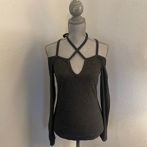 Long sleeve off the shoulder tie top